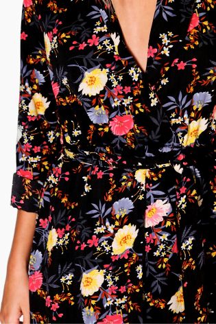 Boohoo Floral Printed Maxi Shirt Dress